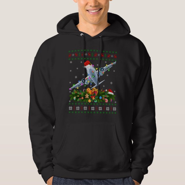 Det fina Julafton Lighting Träd Santa Ugly-planet  Hoodie (Framsida)