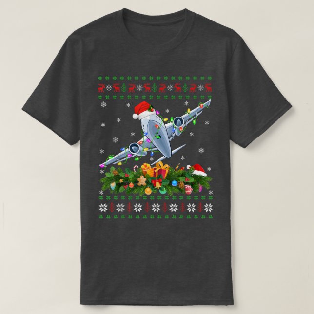 Det fina Julafton Lighting Träd Santa Ugly-planet  T Shirt (Design framsida)