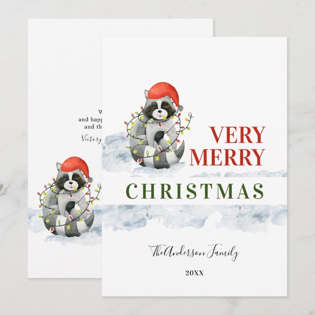 Det fina julkortet Cute Raccoonc Helgdag Card Julkort (Fram/baksida)