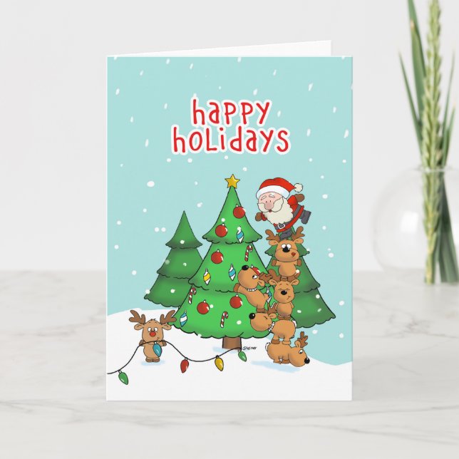 Det fina julkortet - jultomten och hans medhjälpar helgkort (Framsida)