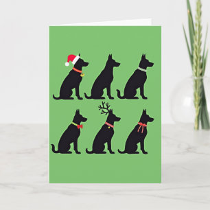 Det fina svarta Hund Grid-julkortet Santa Reindeer Kort