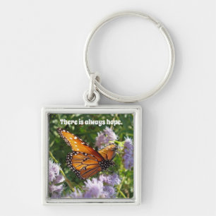 Det finns alltid Hope Monarch Butterfly Blommigt Fyrkantig Silverfärgad Nyckelring
