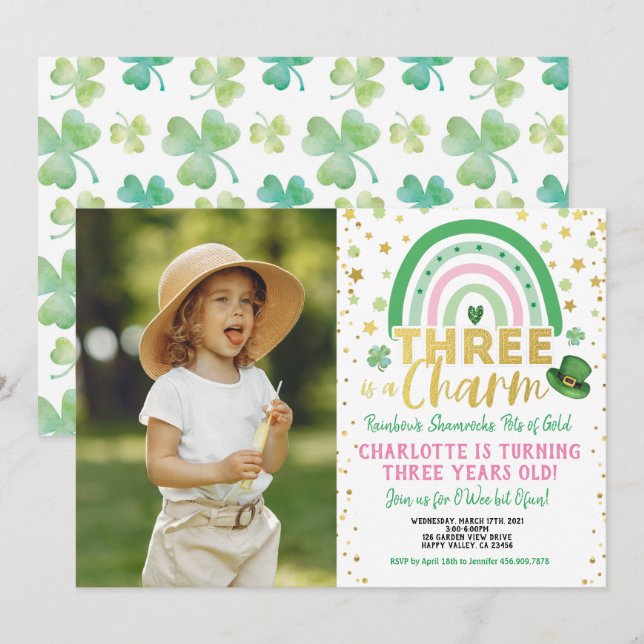 Det finns en charm 3:e födelsedagen St Patrick's P Inbjudningar (Fram/baksida)