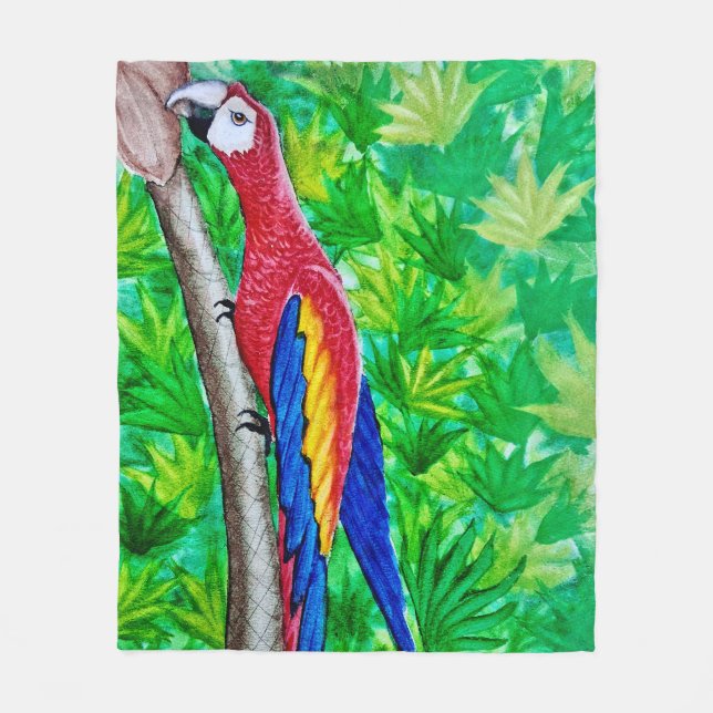 Det finns ett Scarlet Macaw i Träd! Fleecefilt (Framsidan)