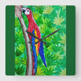 Det finns ett Scarlet Macaw i Träd! Fyrkantig Klocka