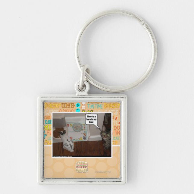 Det finns hare i min food. fyrkantig silverfärgad nyckelring (Framsidan)