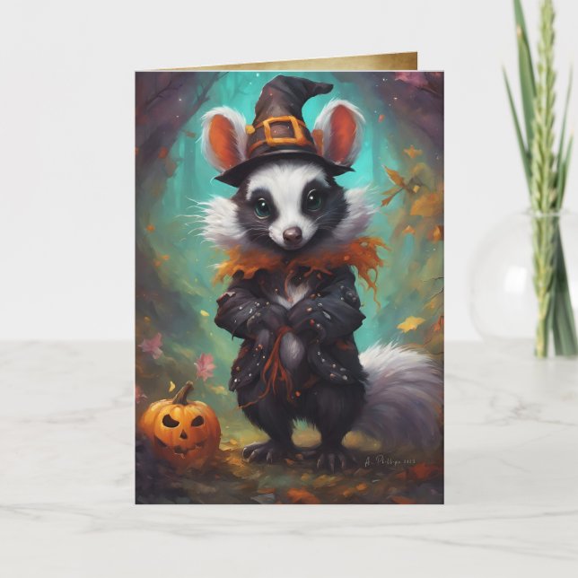 Det finns häxor, Cute Skunk Witch, Halloween Kort (Framsida)
