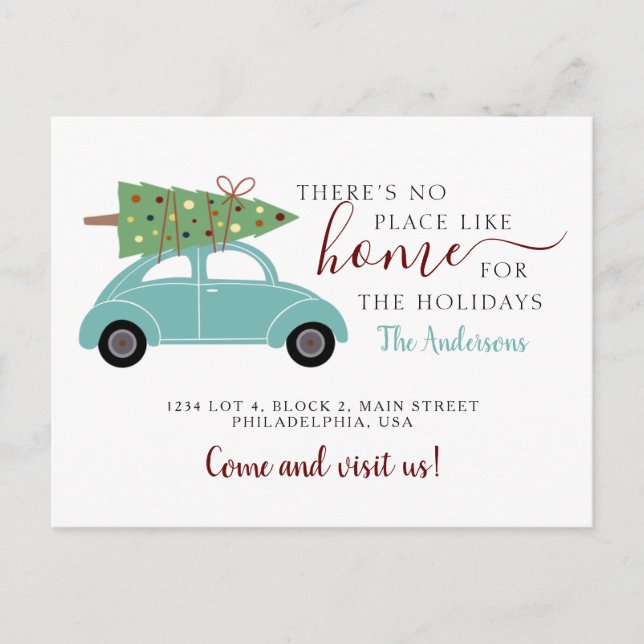 Det finns ingen Ställe som Home Blue Grönt Car Meddelande Vykort (Framsida)