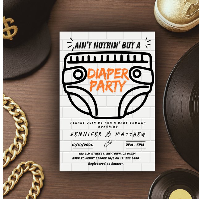 Det finns inget annat än en dykare babyskare i Par Inbjudningar (Ain't Nothin But A Diaper Party Hip Hop Baby Shower Invitation)