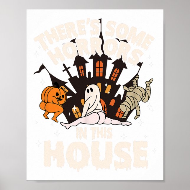 Det finns några fasor här i huset Ghost Halloween Poster (Framsidan)