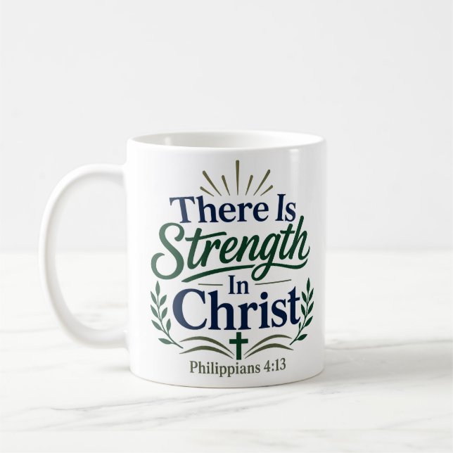 Det finns styrka i Kristus Inspirerande Biblisk Kaffemugg (Vänster)