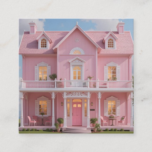 Det förtrollade rosa huset fyrkantigt visitkort (Framsida)