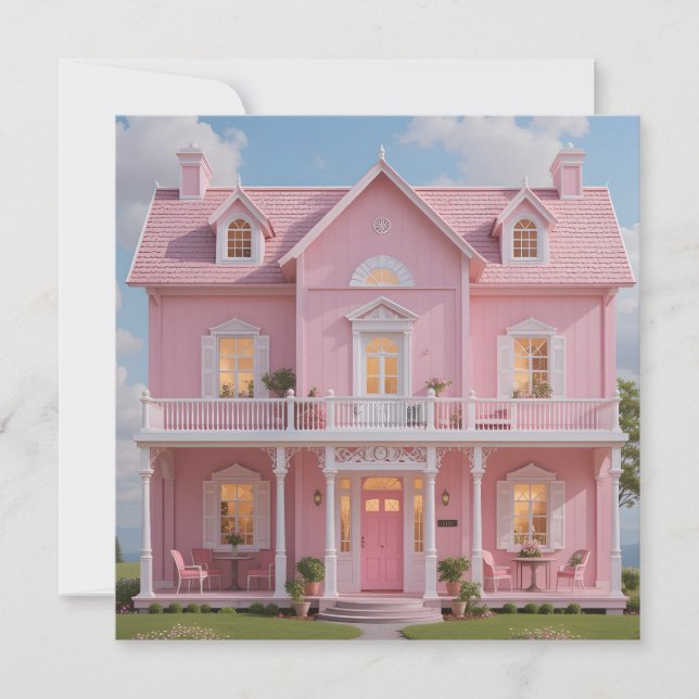 Det förtrollade rosa huset inbjudningar (Framsida)