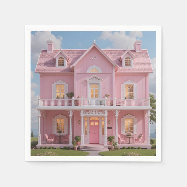 Det förtrollade rosa huset pappersservett (Framsidan)