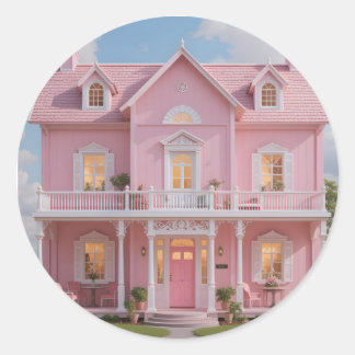 Det förtrollade rosa huset runt klistermärke