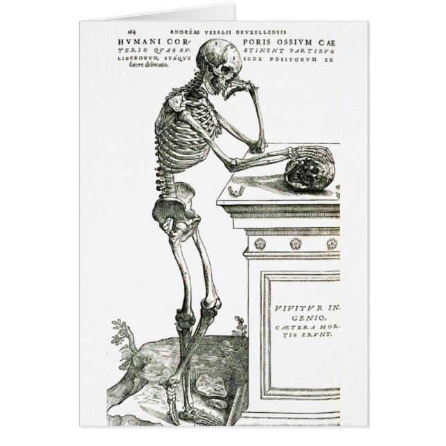 Det fundersama skelett hälsningskort (Framsidan)