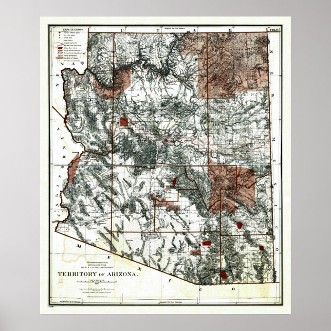 Det gamla 1887 området Arizona Karta Poster (Framsidan)