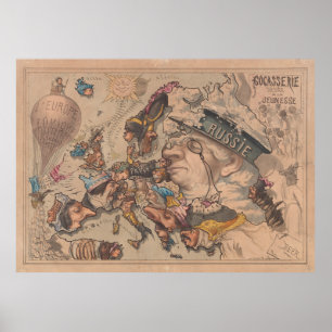 Det gamla Europas politiska Tecknad Karta (1867) Poster