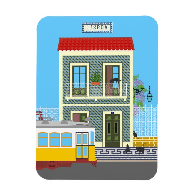 Det gamla huset med katter och gult magnet (Vertikal)