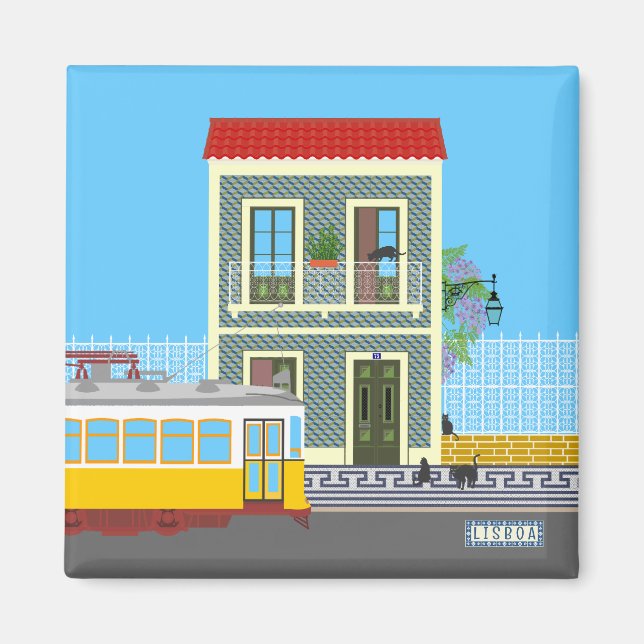 Det gamla huset med katter och gult magnet (Framsidan)