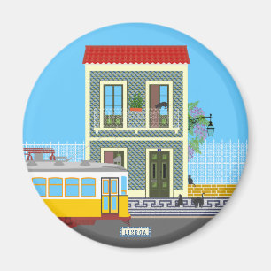 Det gamla huset med katter och gult magnet