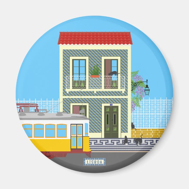 Det gamla huset med katter och gult magnet (Framsidan)