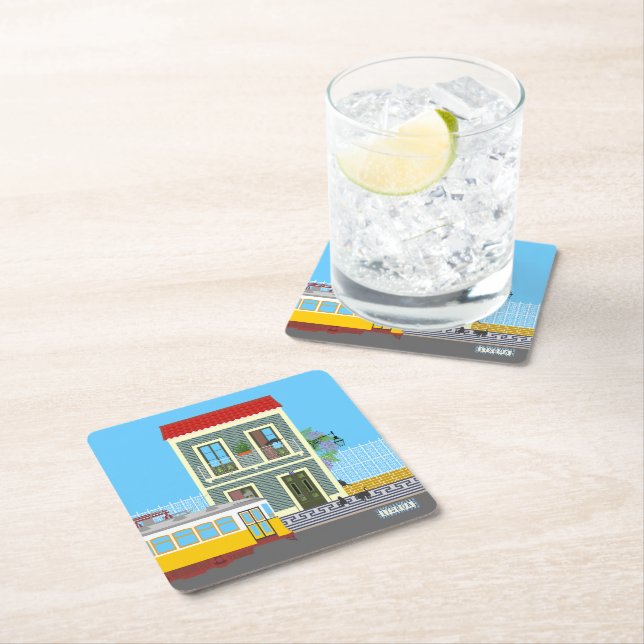 Det gamla huset med katter och gult underlägg papper kvadrat (Insitu)