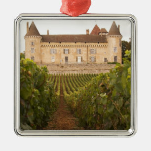 Det gamla medeltida Chateau de Rully i Cote Julgransprydnad Metall