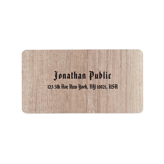 Det gamla Stil Text Brown Wood Board-utseendeskrip Adressetikett (Framsidan)