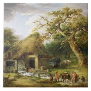 Det gammala vatten mal, 1790 (olja på kanfas) kakelplatta