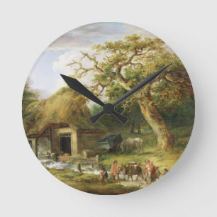 Det gammala vatten mal, 1790 (olja på kanfas) rund klocka