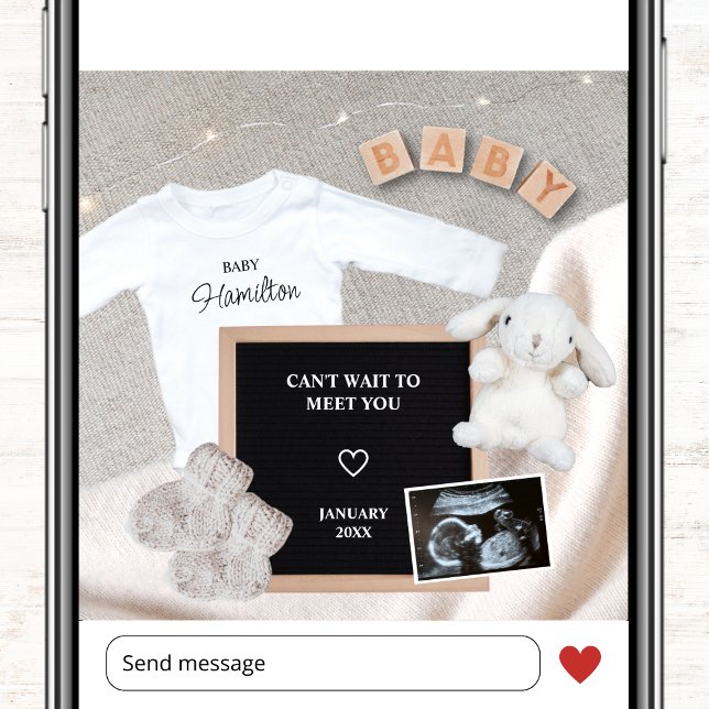 Det går inte att vänta tills du träffar Winter Pho Meddelande (can't wait to meet you winter photo pregnancy announcement card for social media ultrasound sonogram)