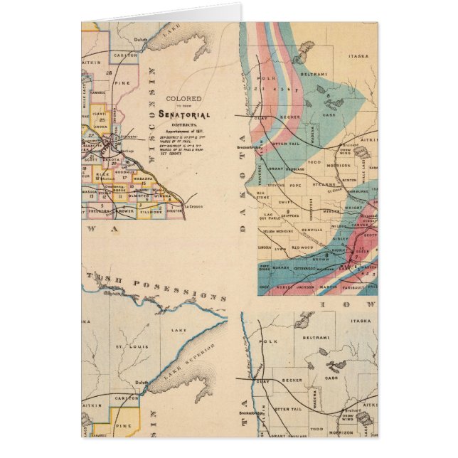 Det geologiska kartan Minnesota av NH Winchell Hälsningskort (Framsidan)