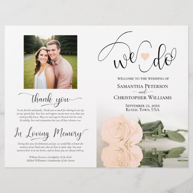 Det gör vi! Bröllopsprogrammet blek Peach Ro DIY S (Framsida)