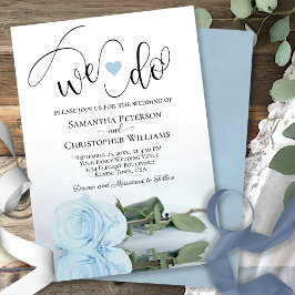 Det gör vi! Elegant Dusty Blue Ro Romantic Bröllop Inbjudningar