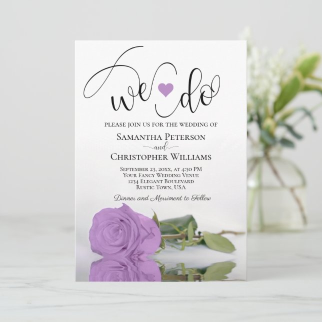 Det gör vi! Elegant Lilac Lila Ro Romantic Bröllop Inbjudningar (Stående Fram)