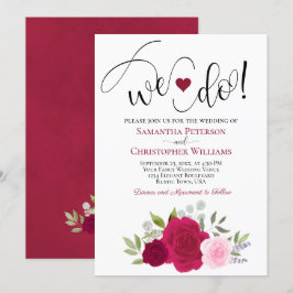 Det gör vi! Elegant Magenta & Rosa ros Boho Bröllo Inbjudningar