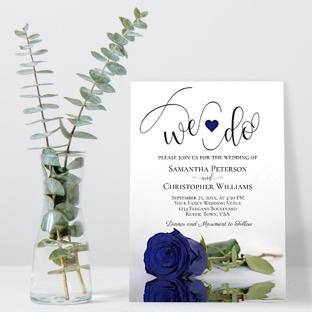 Det gör vi! Elegant Navy Blue Ro Romantic Bröllop Inbjudningar (Skapare uppladdad)