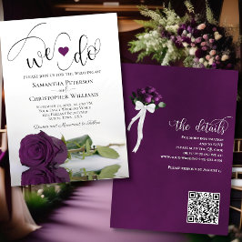 Det gör vi! Elegant Plum Lila Ro QR-kod Bröllop Inbjudningar