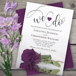 Det gör vi! Elegant Plum Lila Ro Romantic Bröllop Inbjudningar