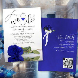 Det gör vi! Elegant Royal Blue Ro QR-kod Bröllop Inbjudningar