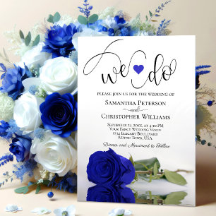 Det gör vi! Elegant Royal Blue Ro Romantic Bröllop Inbjudningar