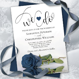 Det gör vi! Elegant Steel Blue Ro Romantic Bröllop Inbjudningar