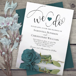 Det gör vi! Elegant Teal Ro Romantic Bröllop Inbjudningar