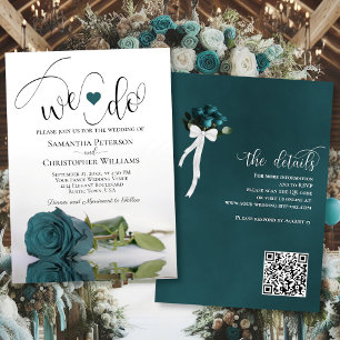 Det gör vi! Elegant Teal Turcos Ro QR-koden Bröllo Inbjudningar