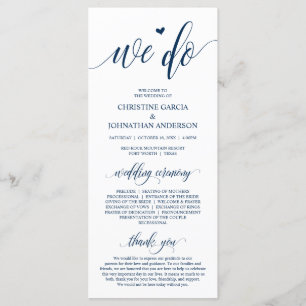 Det gör vi, Modern Navy Blue Script, Bröllop Cerem Program