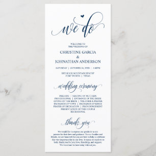 Det gör vi, Modern Navy Blue Script, Bröllop Cerem Program