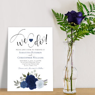 Det gör vi! Navy & Dusty Blue Boho Ro Blommigt Brö Inbjudningar