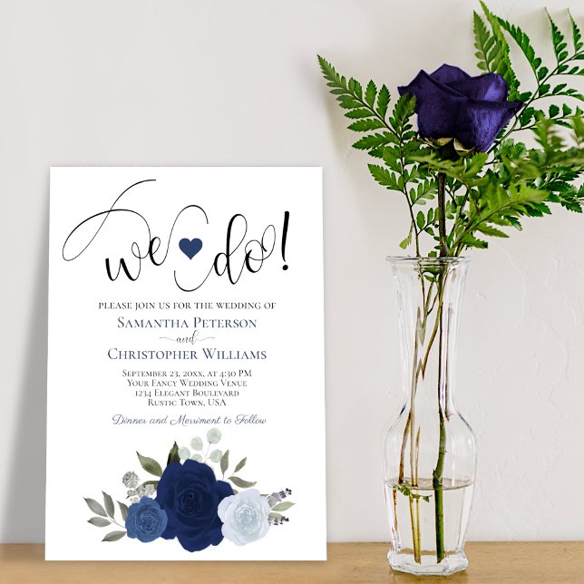 Det gör vi! Navy & Dusty Blue Boho Ro Blommigt Brö Inbjudningar (Skapare uppladdad)