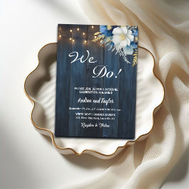 Det gör vi! Rustic Blue Wood White Blue Blommigt B Inbjudningar
